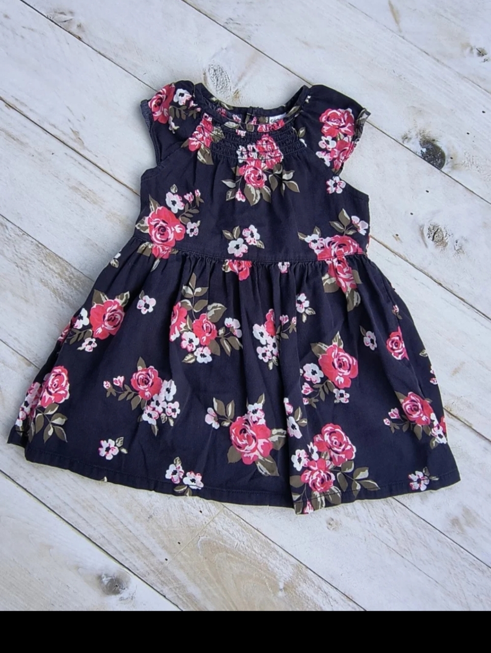 Carter's Baby Girl Floral Sleeveless Smocked Dress Blue Pink Size 18 M